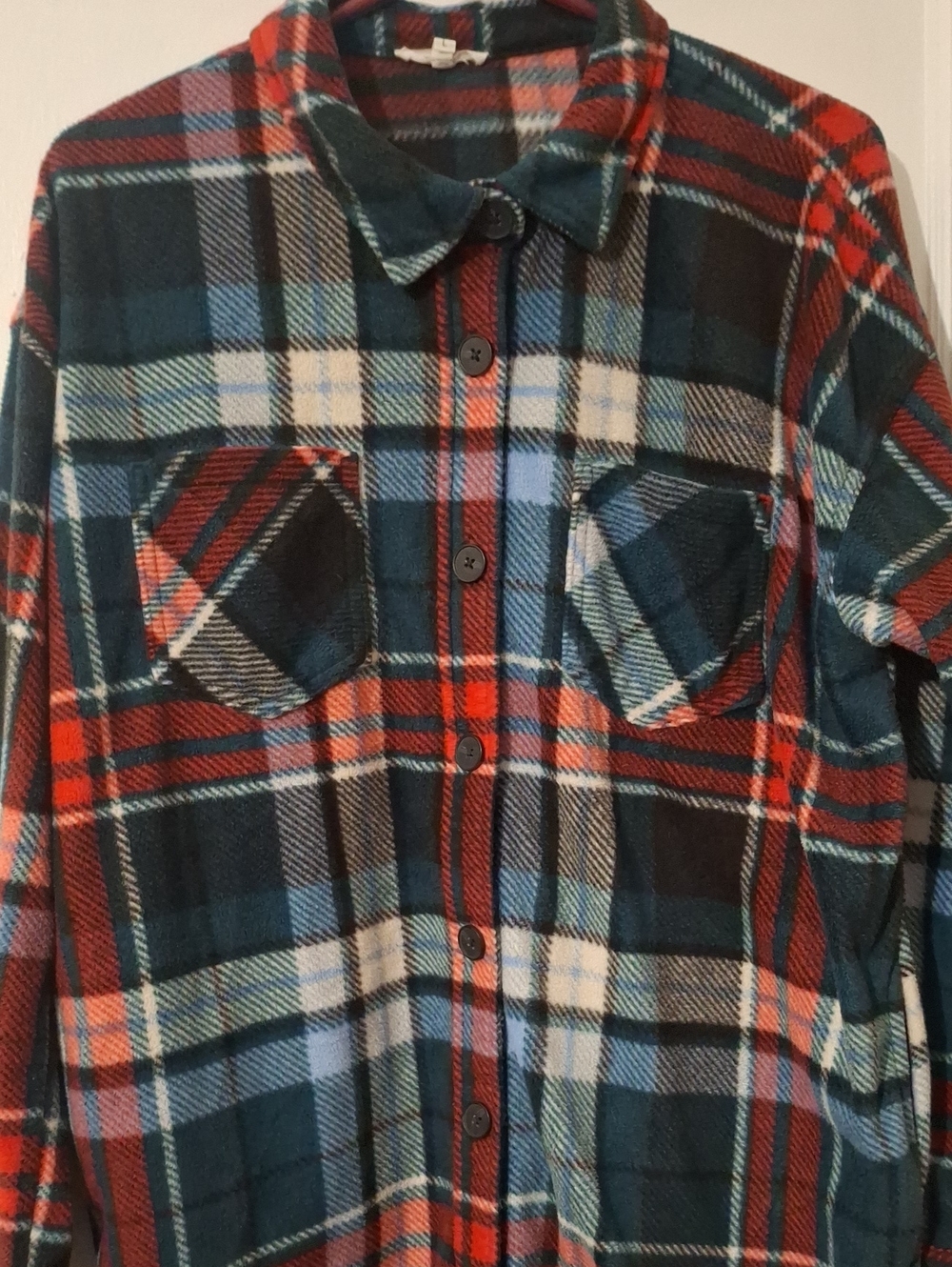 Maurices Women's Plaid Button-Down Shirt Jacket in Red & Teal